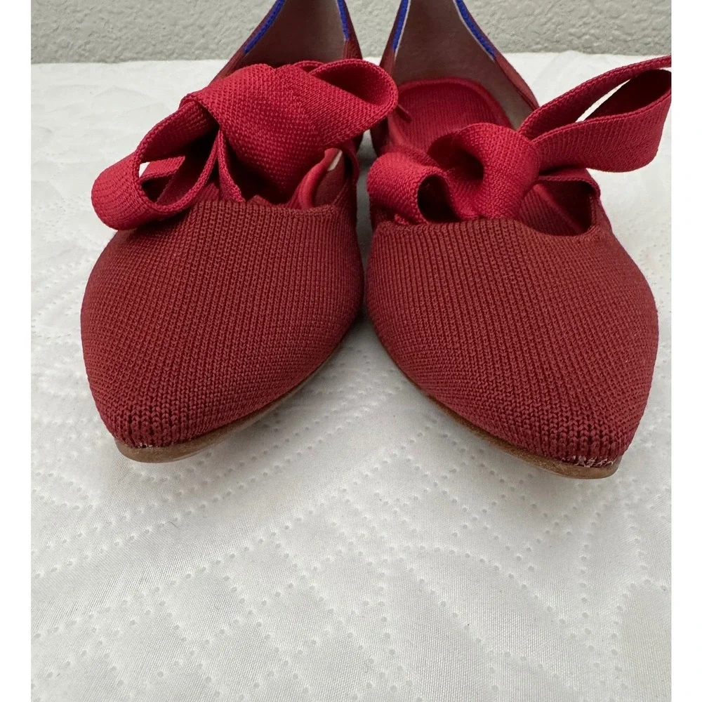 Rothy's Bow Tie Mary Jane Pointed Toe Flats Shoes Red Size 8.5